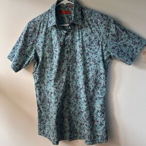 Tori Richard Teal Floral Short-Sleeve Button-Down Shirt